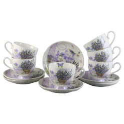 Set 6 cesti din ceramica cu farfurii, "Lavender Passion", 200 ml, in cutie cadou