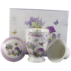 Cana ceramica cu infuzor si capac, 300 ml, "Lavender, in cutie cadou, Casuta