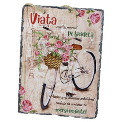 Placa ardezie de perete "Viata este ca mersul cu bicicleta..." 14x19 CM