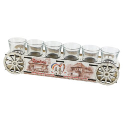 Suport din lemn "Romania" cu sase pahare 29 CM, caruta