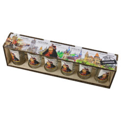 Alternative view of Set 6 pahare shot "Vlad Tepes", cu suport lemn 29.5x8 CM