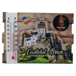 Magnet frigider din lemn "Castelul Bran" 9x6.5 CM, cu termometru