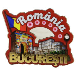 Magnet frigider din lemn "Bucuresti" 10x7 CM, Steag
