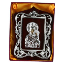 Icoana pe lemn, relief 14x19 CM, Maria cu pruncul, argintiu