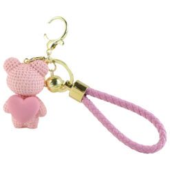 Breloc Ursulet cu inimioara, din plastic, roz
