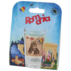 Pahar shot din sticla "Romania", Vlad Tepes, in ambalaj decorativ