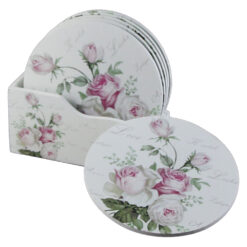 Set 6 suporturi pentru pahare din lemn, 10.5 CM, cu suport, Rose love