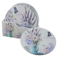 Set 6 suporturi pentru pahare din lemn, 10.5 CM, cu suport, Lavender