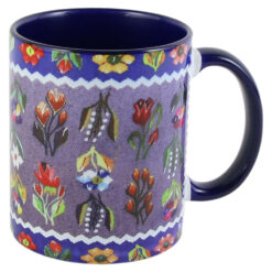 Cana ceramica cu motive florale, 330 ml, albastru