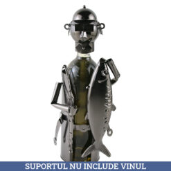 Suport sticla de vin, din metal - Pescar 14.5 x 34 cm