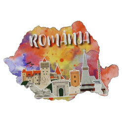Magnet frigider din lemn, Harta Romaniei, 9x6 CM, Monumente