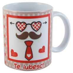 Cana din ceramica 330 ml, "Te iubesc!" mustata