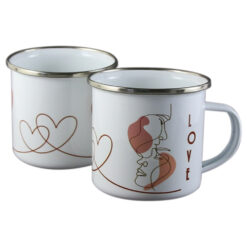 Cana din metal, "Love" alb cu doua fete