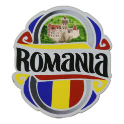 Magnet frigider din lemn "Romania" 6.5x7 CM, Castelul Bran, tricolor