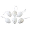 Set 6 oua din plastic 4x6 cm, albe, cu dungi si flori aurii