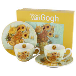 Set 2 cesti espresso cu farfurii din portelan 110 ml "Sunflowers" de V. van Gogh, in cutie decorativa