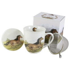 Cana portelan cu infuzor metalic si capac, "Horse", 400 ml, in cutie decorativa