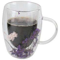 Alternative view of Cana de sticla cu pereti dubli 300 ml, cu pene/flori colorate