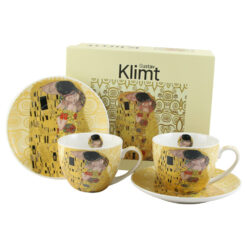 Set 2 cesti cu farfurii din portelan 270 ml "The Kiss" de Gustav Klimt, ecru, in cutie decorativa