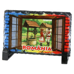 Placa ardezie "Romania", 14x9 CM, Fereastra tricolor