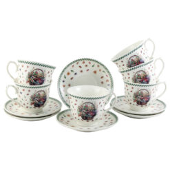Set 6 cesti cu farfurii din portelan 250 ml "Basket of Flowers-Field flowers", in cutie decorativa