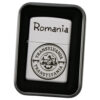 Bricheta metalica gravata "Romania/Transylvania" 3.5 x 5.5 cm, alb