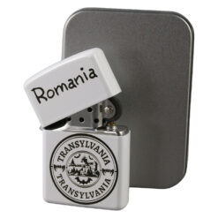 Alternative view of Bricheta metalica gravata "Romania/Transylvania" 3.5 x 5.5 cm, alb