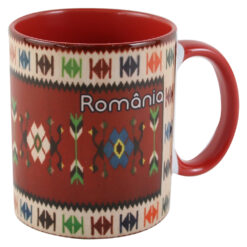 Cana ceramica cu motive florale "Romania", 330 ml, bordo