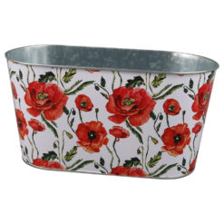 Ghiveci oval din metal 23x12 CM, Flori de maci