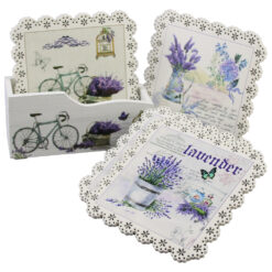 Set 6 suporturi pentru pahare, din lemn, 10 CM, cu suport, Lavender