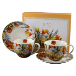 Set 2 cesti cu farfurii din portelan 270 ml "Tulipany" in cutie decorativa