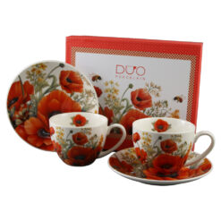 Set 2 cesti cu farfurii din portelan 270 ml "Poppies" in cutie decorativa