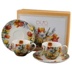 Set 2 cesti espresso cu farfurii din portelan 110 ml "Tulipany" in cutie decorativa