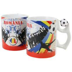 Cana ceramica "Romania", 330 ml, cu minge fotbal, harta Romaniei