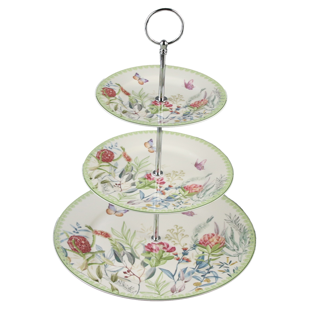 Platou etajat cu trei nivele, din ceramica, Flori de camp