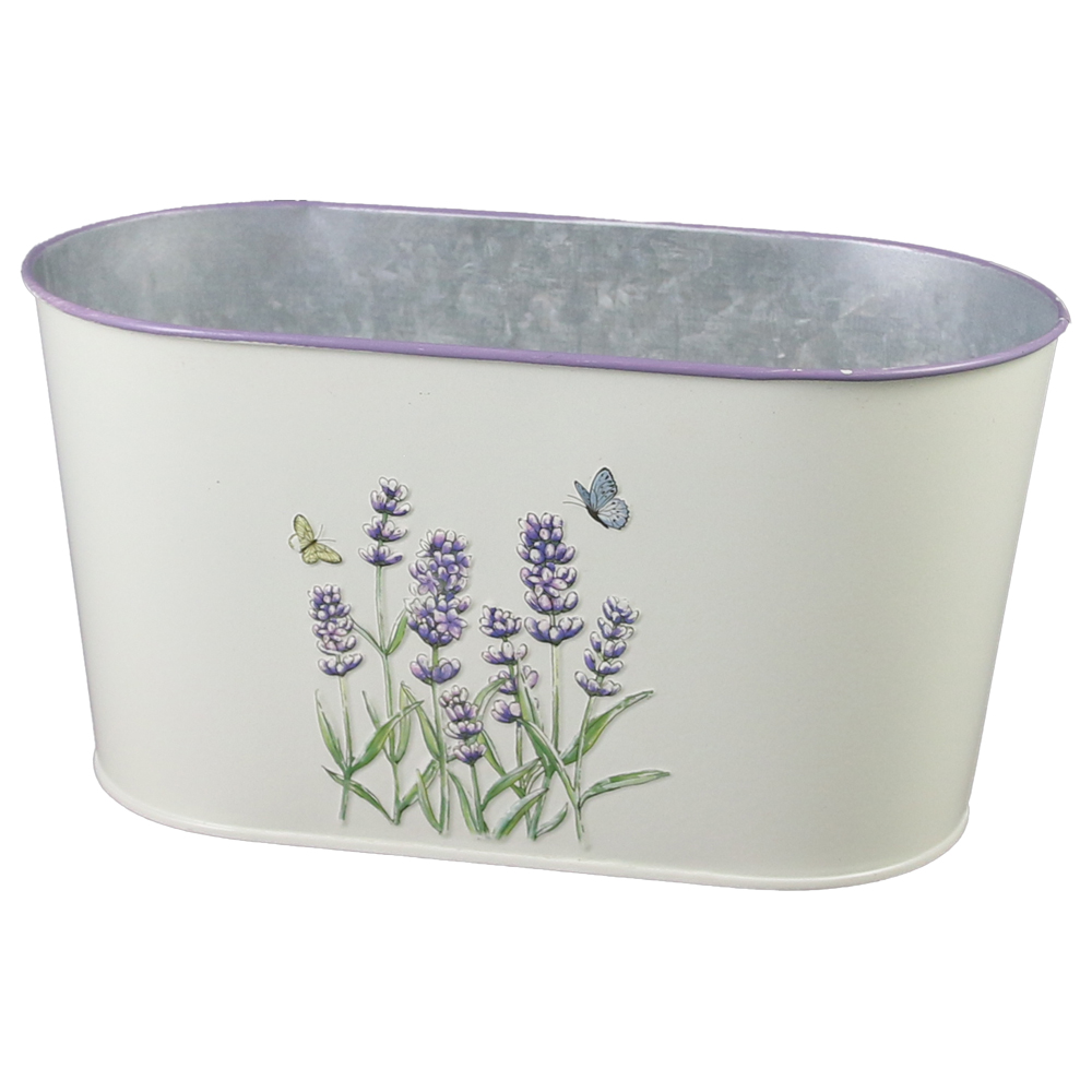 Ghiveci oval din metal 23x12 CM, Lavanda & Fluturi