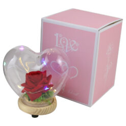 Alternative view of Cupola inimioara cu trandafir rosie si LED, 12 cm, cu cutie de cadou