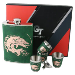 Set cadou Plosca cu 4 pahare si palnie, 250 ml, Peste