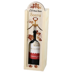 Cutie din lemn cu sticla de vin 187 ml "Cel mai bun Socru" 7 x 24 cm