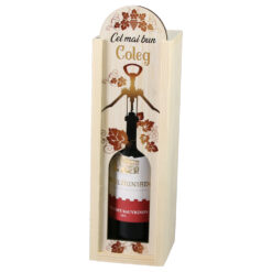 Cutie din lemn cu sticla de vin 187 ml "Cel mai bun Coleg" 7 x 24 cm