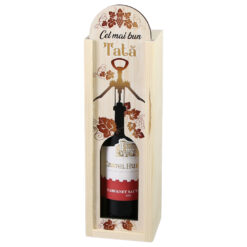 Cutie din lemn cu sticla de vin 187 ml "Cel mai bun Tata" 7 x 24 cm