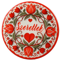 Magnet frigider ceramica "Szeretlek" 8 cm, cu flori