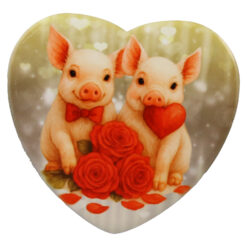 Magnet frigider ceramica inima, 8 cm, cu purcelusi