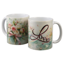 Cana din ceramica, 330 ml, "Love", cu buchet de trandafiri