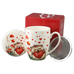 Cana portelan cu infuzor metalic si capac, 360 ml, Arici cu inima, cu cutie cadou