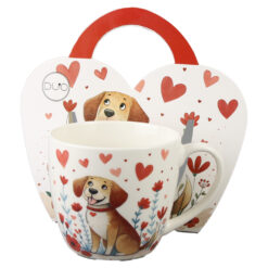 Cana portelan 460 ml, Catel cu inimioare, in ambalaj decorativ