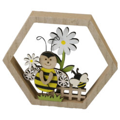 Decoratiune din lemn, Albinute cu flori 16.5x14.5 cm