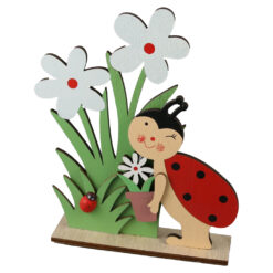 Decoratiune din lemn, Buburuze cu flori 14x19 cm