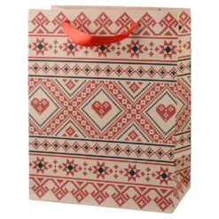 Punga cadou din hartie 18x23 cm, cu motive traditionale si inimioara