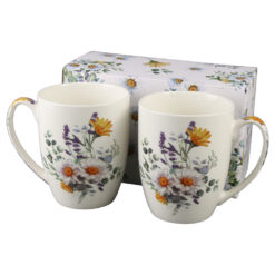 Set 2 cani din portelan 350 ml "Basket of Flowers-Daisy", in cutie decorativa